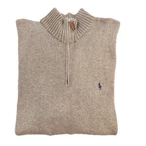 Polo Ralph Lauren 1/4 Zip Sweater Mens Sz 2XLT Tall Gray Knit Ribbed Cotton Pony